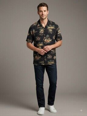 ​Croft & Barrow Men M Hawaiian Shirt Rayon Tiki Beer Lobster
